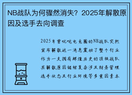 NB战队为何骤然消失？2025年解散原因及选手去向调查